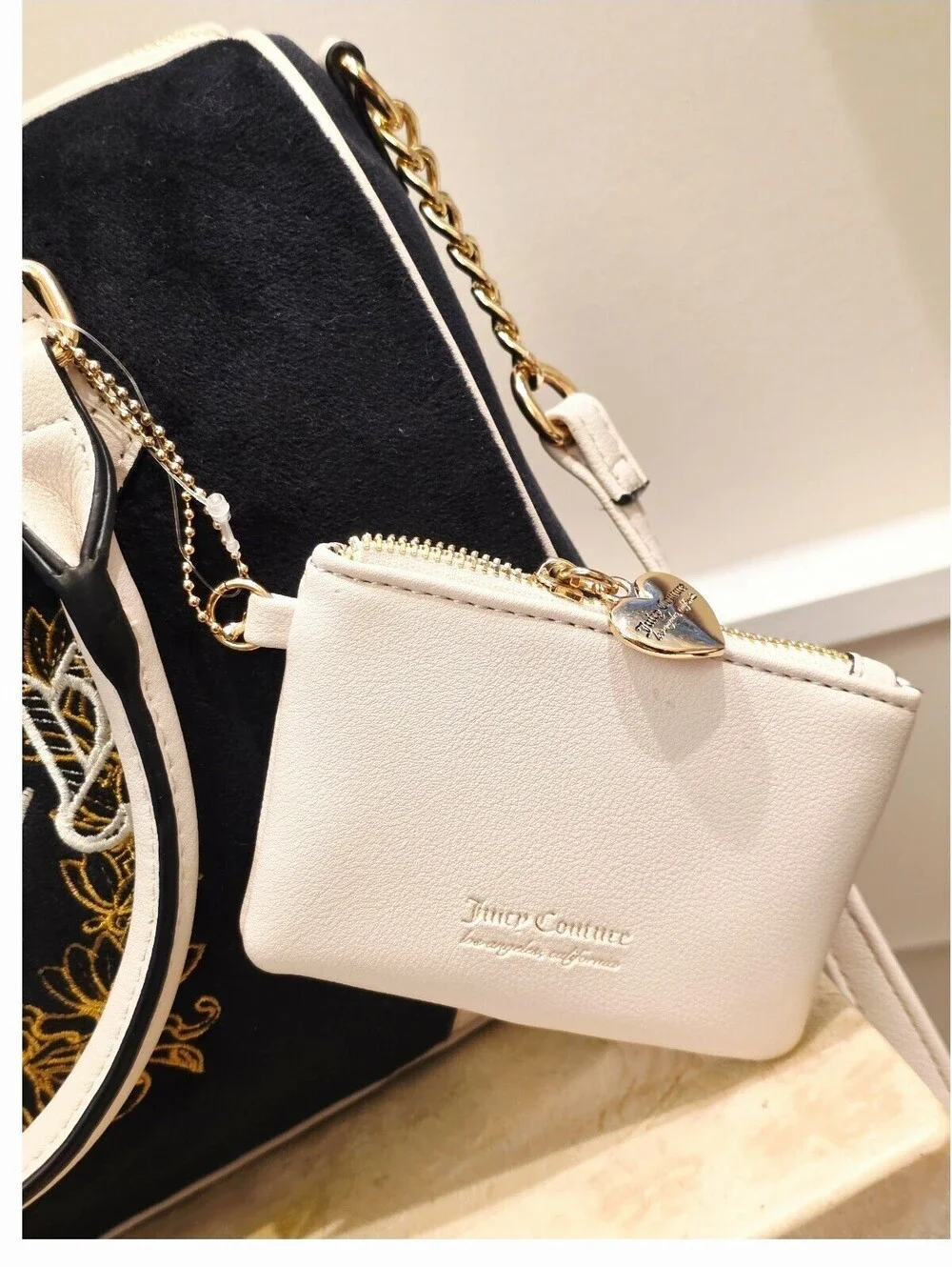 NWT Juicy Couture Heritage Satchel Crossbody Bag Wallet Black Cream Velour Y2K